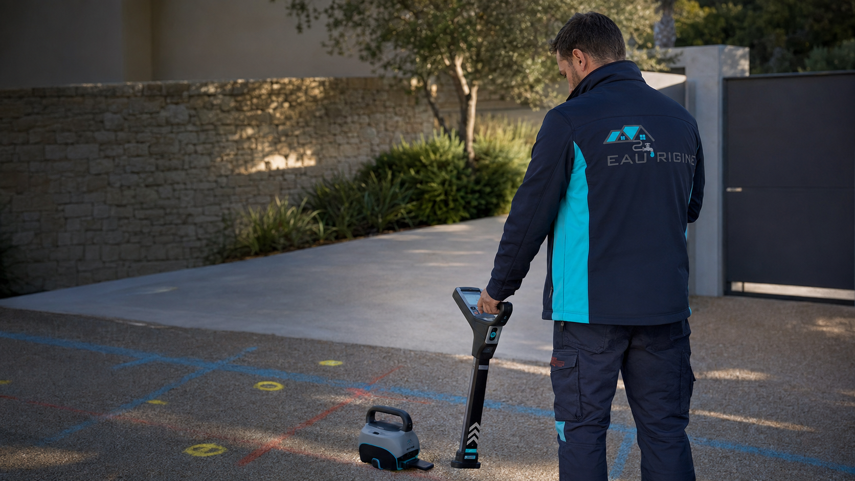 Technicien localisant un réseau enterré avant travaux
